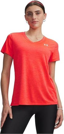 Under Armour Tech Short Sleeve V-Neck Twist Womens Clothing Venom Red/White : XS (US 0-2), Polyester
