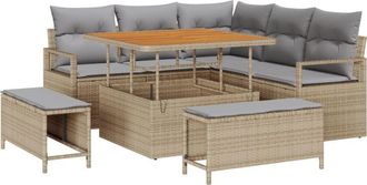 vidaXL Garden Sofa Set with Cushion 8 pcs Beige Poly rattan Vidaxl