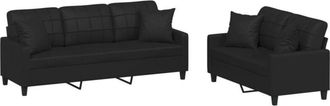 vidaXL Vidaxl - Juego De Sof&aacute;s Con Cojines 2 Piezas Cuero Sint&eacute;tico Negro
