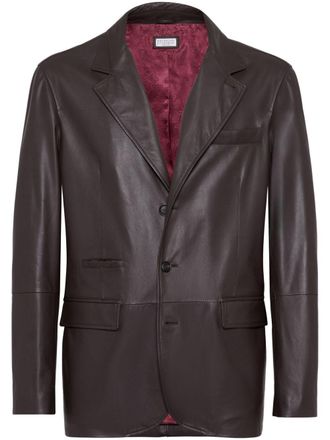 Brunello Cucinelli Blazer monopetto in pelle - Marrone