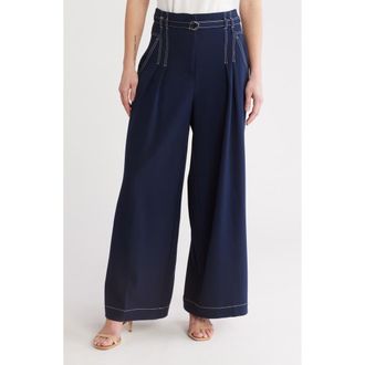 Adrianna Papell Topstitch Paperbag Pants in Navy/ivory at Nordstrom Rack, Size 12