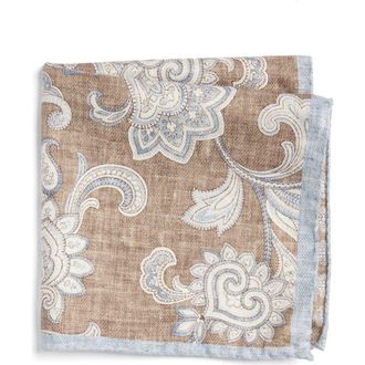 Jack Victor Verdun Floral & Medallion Reversible Silk Pocket Square in Caramel at Nordstrom