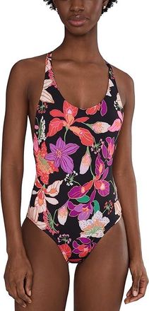 Nike Hot House Floral Scoop Neck One Piece Womens Swimsuits One Piece Black : LG, Polyester/Spandex