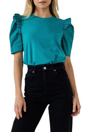 English Factory Mini Ruffle Puff Sleeve T-Shirt in Teal at Nordstrom, Size Small