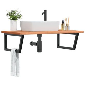 Berkfield Home Basin Shelf Wall Mounted Steel & Solid Wood Beech in Brown