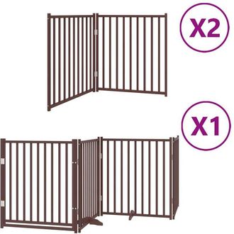 vidaXL Dog Gate with Door Foldable 8 Panels Brown 640 cm Poplar Wood vidaXL