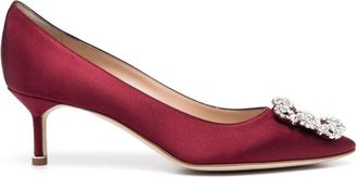 Manolo Blahnik Hangisi crystal-buckle pumps - women - Calf Leather/Calf Leather/Fabric - 36 - Red