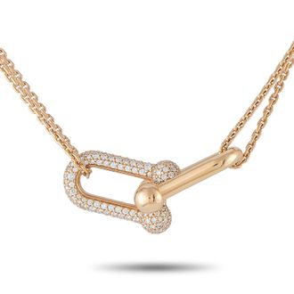 Tiffany & Co. HardWear 18K Rose Gold 0.74ct Diamond Double Link Large Pendant Necklace TI07-060326
