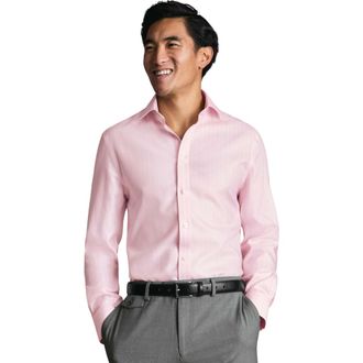CHARLES TYRWHITT Non-iron Striped Herringbone Shirt in Light Pink at Nordstrom, Size 15.5 - 34