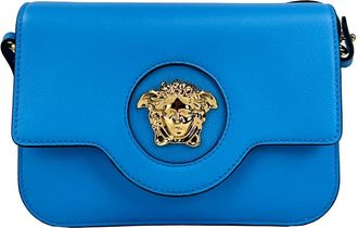 Versace Versace La Medusa Blue Leather Shoulder Crossbody Bag Womens Purse