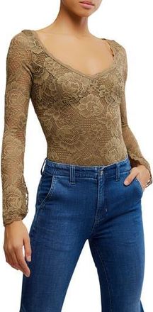 Free People Perfectly Fine Long Sleeve Lace Bodysuit in Gothic Love at Nordstrom Rack, Size X-Small