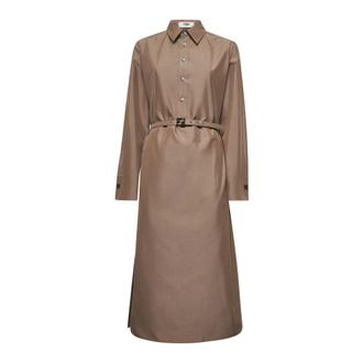 Fendi Midi Dresses, female, Brown, Size: XS Cotton Shirt Dress