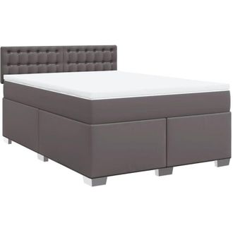 vidaXL Vidaxl - Cama Box Spring Con Colch&oacute;n Cuero Sint&eacute;tico Gris 140x190 Cm