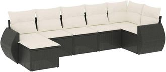vidaXL Vidaxl - Set De Comedor De Jard&iacute;n 7 Pzas Y Cojines Rat&aacute;n Sint&eacute;tico Negro