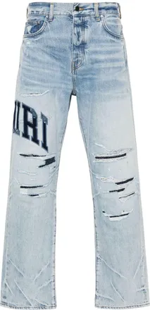 Amiri Varsity Logo Repair mid-rise straight-leg jeans - men - Cotton - 30 - Blue