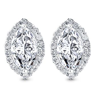 Pompeii3 1/2Ct Marquise Halo Screw Back Diamond Studs White or Yellow Gold Earrings
