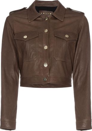 Skiim crop leather jacket - women - Viscose/Lamb Skin - 36 - Brown