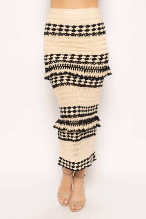 FORE COLLECTION Crochet Ruffle Maxi Skirt In Cream Black