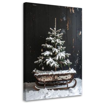 Feeby Cuadro Sobre Lienzo, &Aacute;rbol De Navidad Regalos Trineo, 80x120