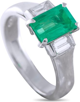 Luxury Bazaar Platinum 0.46ct Diamond and Emerald Ring MF17-041026