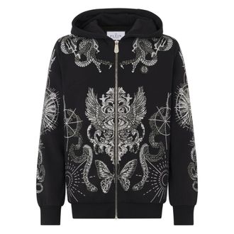 Philipp Plein Hoodies & sweatvesten, Heren, Zwart, XL, Katoen, Zip Hoodie Tattoo Stones