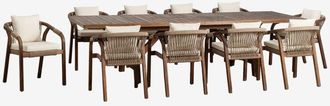 Sklum Set De Mesa Extensible Rectangular 200-260-320x100 Cm Y 10 Sillas De Jard&iacute;n Con Reposabrazos En Madera De Acacia Dubai Sklum