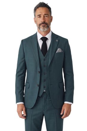 TruClothing Mens Green Grey Check 3 Piece Tailored Fit Suit - IM53