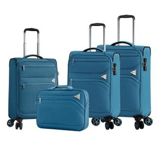 Infinity Leather Unisex Lightweight Blue 8 Wheel Luggage Suitcases Set of 4 - Teal Nylon - One Size