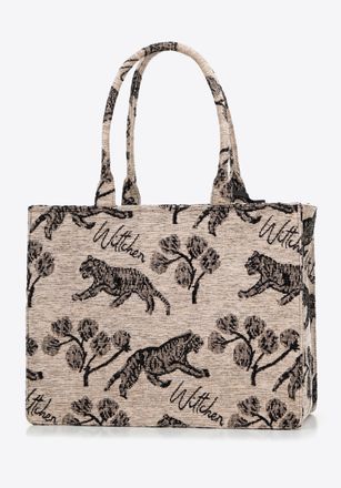 Wittchen Dames jacquard-patroon shoppertas, bruin en zwart