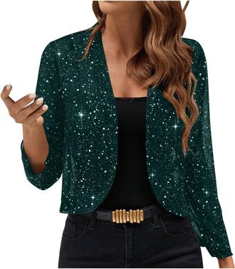 Generic Cocila Sparkly Tops for Women UK Sequin Jacket Party Sparkly Long Sleeve Lightweight Ladies Casual Shrugs and Boleros for Evening Club Christmas Cardi