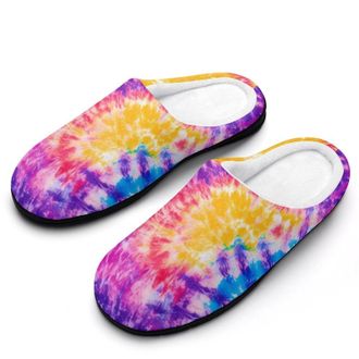 Generic Tie-dye Rainbow Fashion Cotton Slippers for Women Memory Foam House Slippers Non-Slip House Bedroom Shoes
