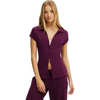 Cotton On Womens Dreamy Soft Button Up Fitted Polo in Blackcurrant at Nordstrom, Size X-Small