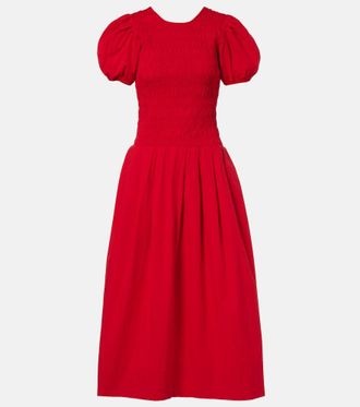 Ganni Vestido midi de popel&iacute;n en mezcla de algod&oacute;n