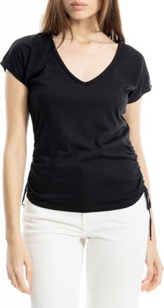 Max Studio Cap Sleeve Ruched Crinkled Knit Top in Black at Nordstrom Rack, Size Small