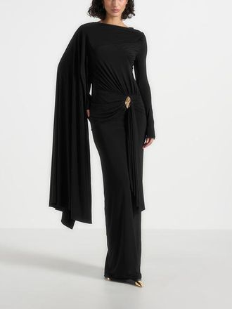 Mani&egrave;re De Voir Edena Asymmetric Ruched Draped Maxi Dress in Black at Nordstrom, Size 6