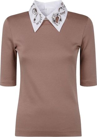 Fabiana Filippi Ribbed Short Sleeve T-Shirt With Embroidered