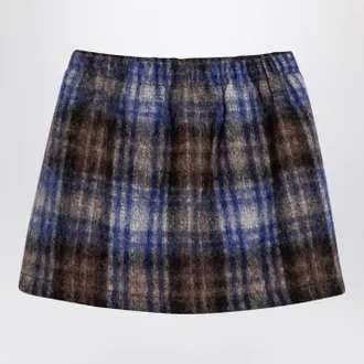 Douuod Grey/Blue Wool Blend Checked Skirt