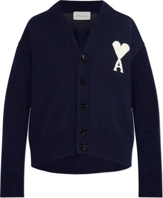 Ami Logo Cardigan - Dames - Vesten - Blauw - L - Katoen - Truien & Vesten