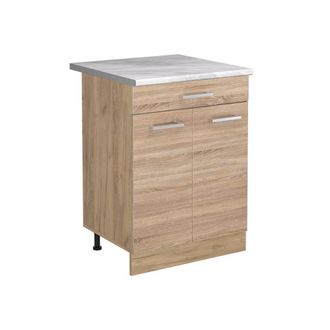 Vicco Mueble Bajo De Cocina R-line, Sonoma/roble Dorado, 60 Cm Con Caj&oacute;n Encimera M&aacute;rmol, Vicco