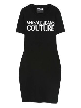 Versace Jeans Couture logo-print dress - women - Cotton/Elastane - L - Black