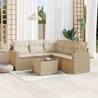 vidaXL Vidaxl - Juego De Sof&aacute;s Jard&iacute;n Con Cojines 6 Pzas Rat&aacute;n Sint&eacute;tico Beige