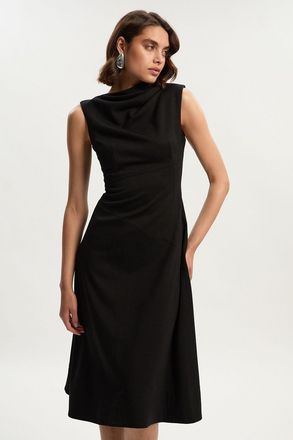 Karen Millen Womens Premium Ponte Sleeveless Asymmetric Front Tailored Midi Dress - Black viscose - Size 8 UK