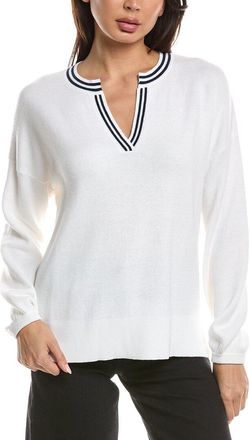 Fort&eacute; Cashmere Gathered Sleeve Split Neck Cashmere-Blend Sweater