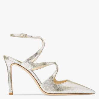 Jimmy Choo London Azia 95 Pointed-Toe Glitter Leather Slingback Pumps, Brand Size 35.5 ( US Size 5.5 )