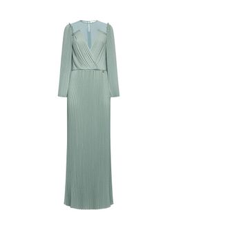 Silvian Heach Lange jurk met plooien en gekruiste halslijn - Dames - Avondkleed - Groen - M - Polyester - Kleedjes