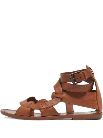Bottega Veneta woven strap flat sandals - Brown