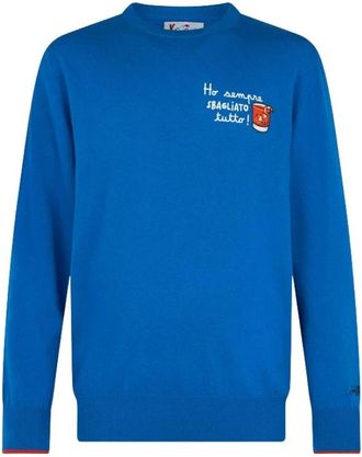 MC2 Saint Barth Blue Ski Heron Geborduurde Shirt - Heren - Ronde hals truien - Blauw - XL - Truien & Vesten