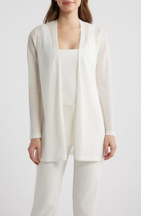 Anne Klein Texture Stitch Sheer Long Cardigan in White Dove at Nordstrom, Size X-Small