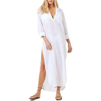 L*Space Capistrano Long Sleeve Linen Cover-Up Tunic Dress in White at Nordstrom Rack, Size X-Small/small