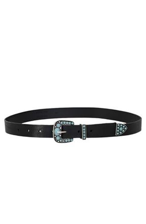 Fortela Thelma Turquoise Leather Belt in Black at Nordstrom, Size 100
